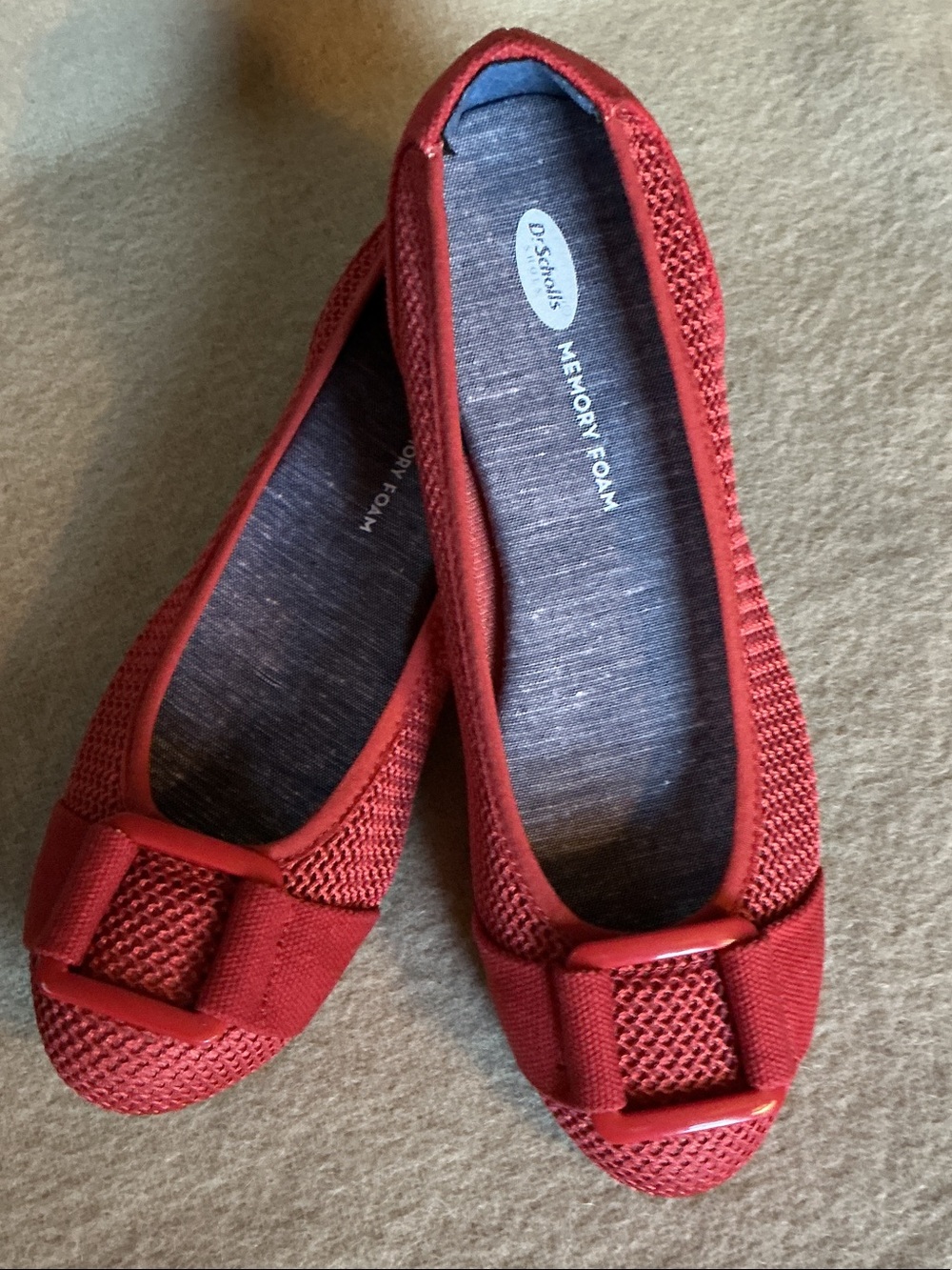 Dr. Scholl's Red Knit Memory Foam Ballet Flats with Decorative Buckle